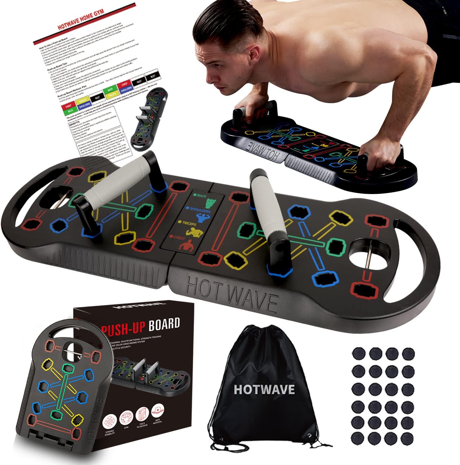 HOTWAVE Portable Foldable 20‑in‑1 Push‑Up Board & Workout System