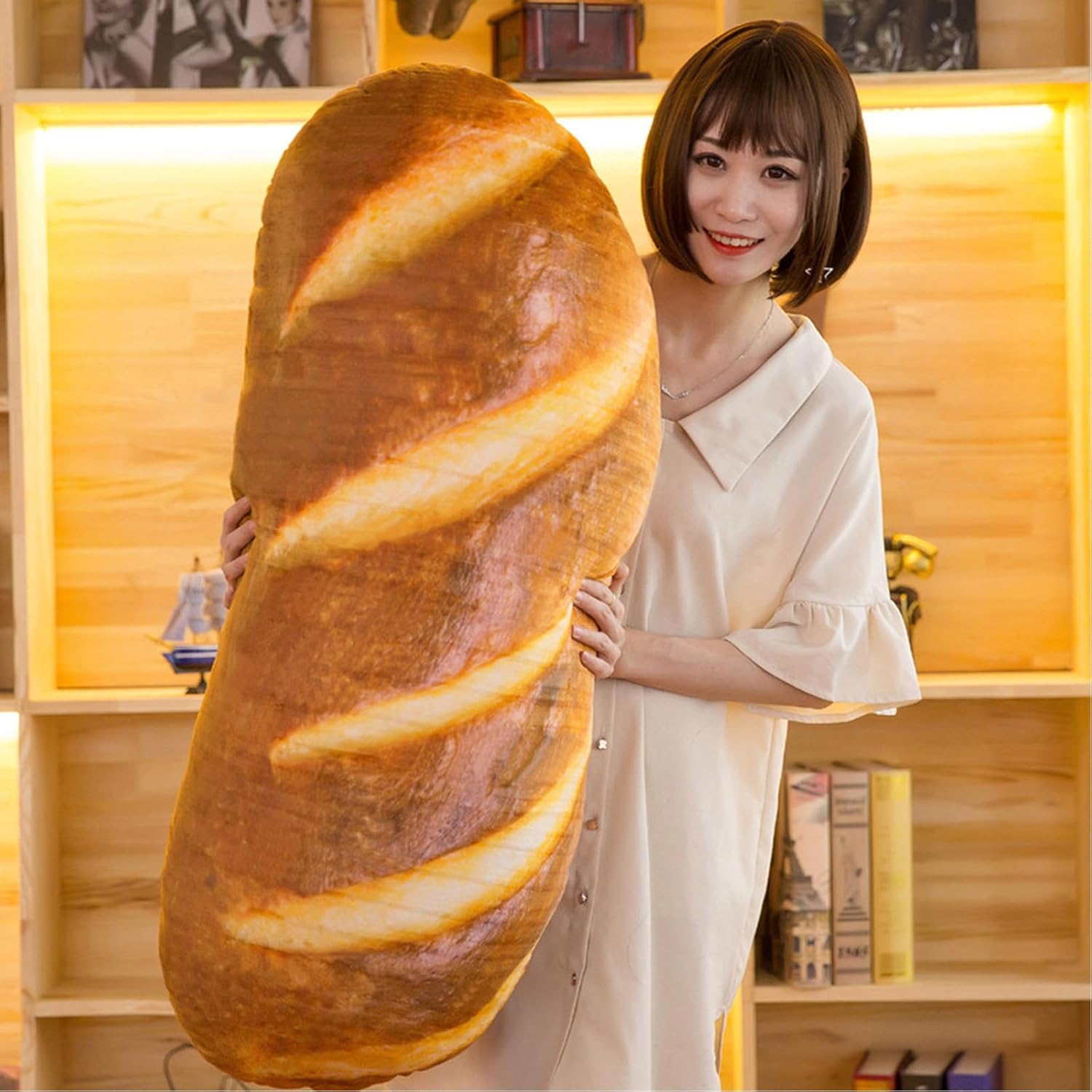 Levenkeness 3D Simulation Bread Shape Plush Pillow
